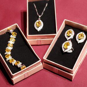 Sterling Silver 4 Piece Set w/Yellow CZ Oval Stones